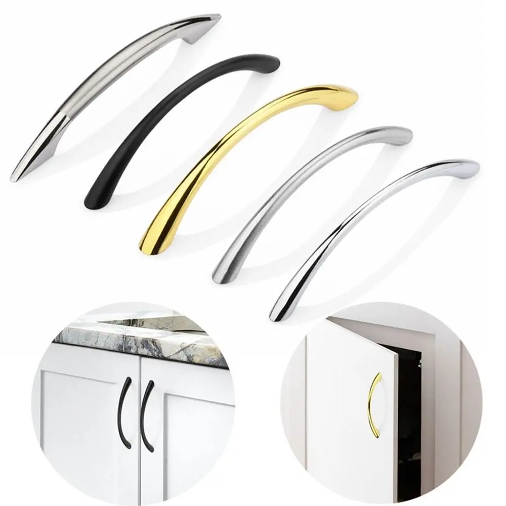 Zinc Alloy Drawer Pull Handles Curved Solid Cupboard Handle Furniture Hardware Wine Cabinet Handle Black Wardrobe Door Handle