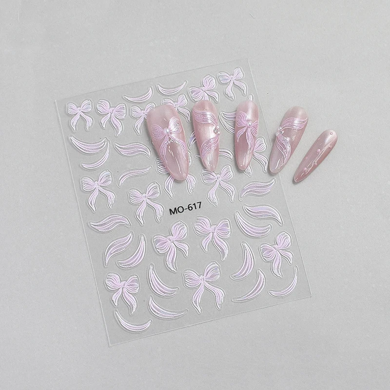 1 ورقة شريط أبيض القوس مسمار الفن ملصقات ذاتية اللصق إنهاء القوس الشريط مسمار الشارات DIY بها بنفسك مانيكير موضة ديكور