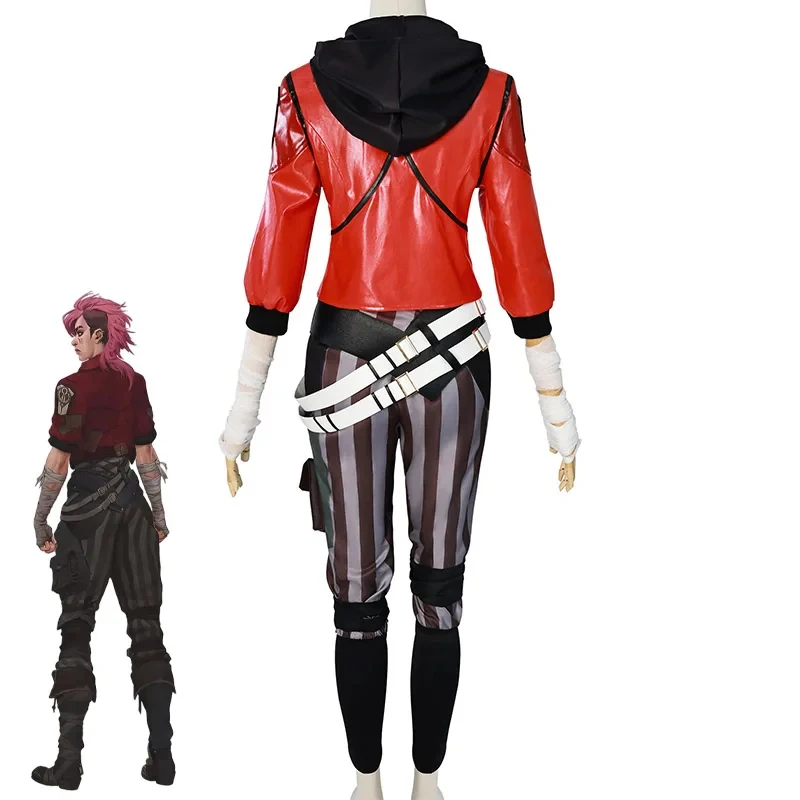 

Arcane Vi Wig Glasses Tattoo Sticker Vi Cosplay Outfits Vi Uniform Anime Halloween Costume for Women Comic fg8'.