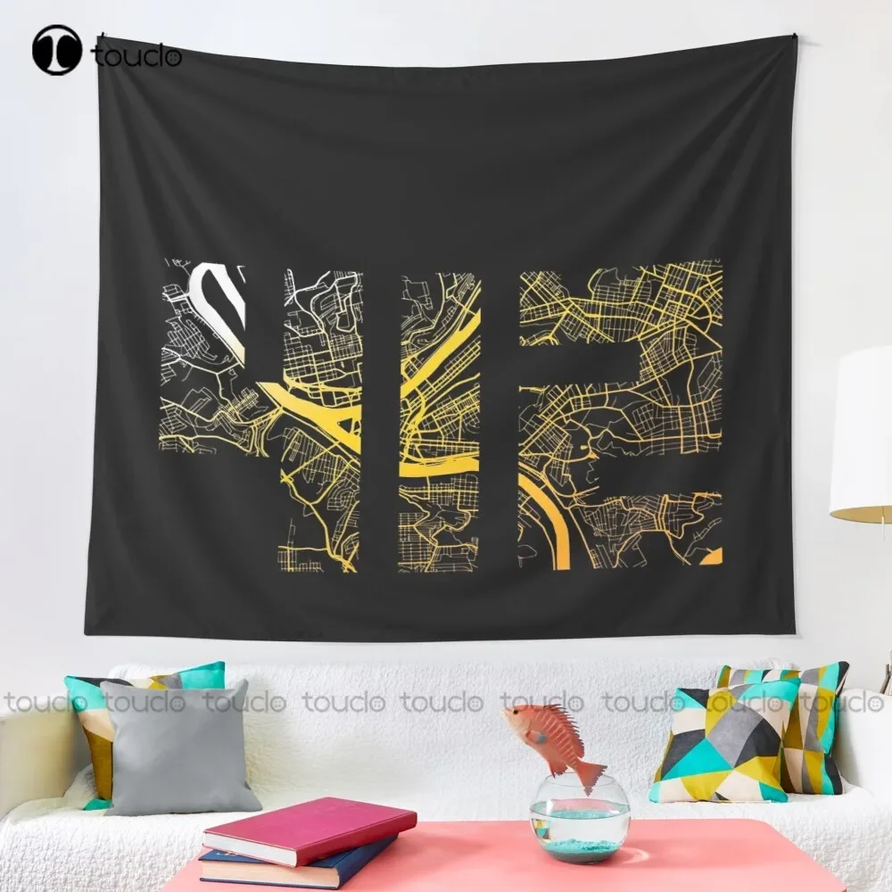 Pittsburgh 412 Map Street Maps Black Tapestry Tapestry Wall Hanging For Living Room Bedroom Dorm Room Home Decor Hanging Wall