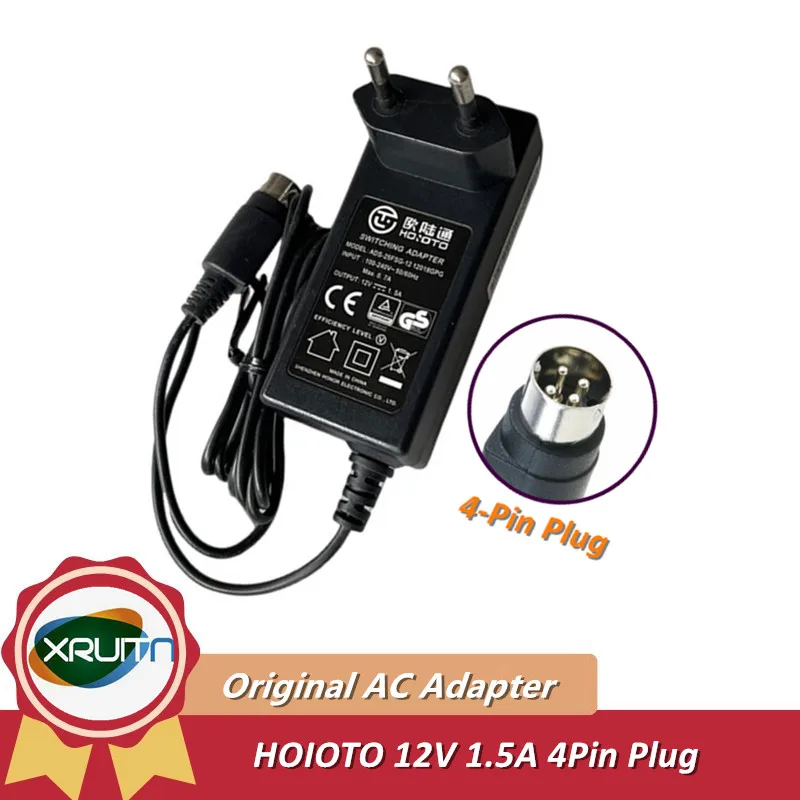 Genuine EU Plug Hoioto ADS-25FSG-12 12018GPG AC Adapter 12V 1.5A 18w EC1008 Power Supply 4 Pin Din Charger ADS-26FSG-12