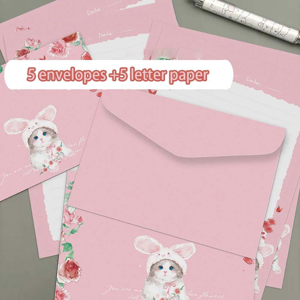 

Набор конвертов и бумаги для писем: Розовый кролик, рукописное письмо, художественное письмо, любовное признание, письмо с пожеланиями, конверт для сообщений.