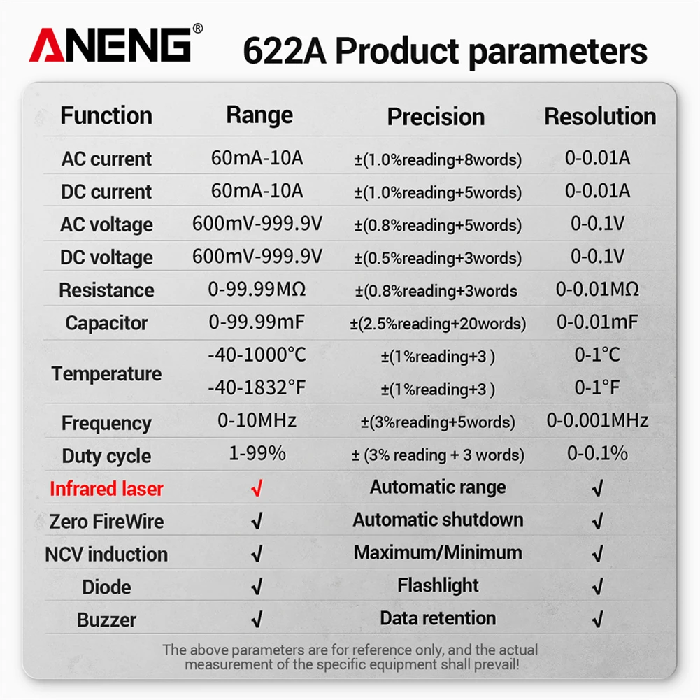 ANENG 622A cyfrowy multimetr 6000 liczy inteligentny multimetr z lampa laserowa czujnik napięcia wielofunkcyjnym narzędzie elektryczne