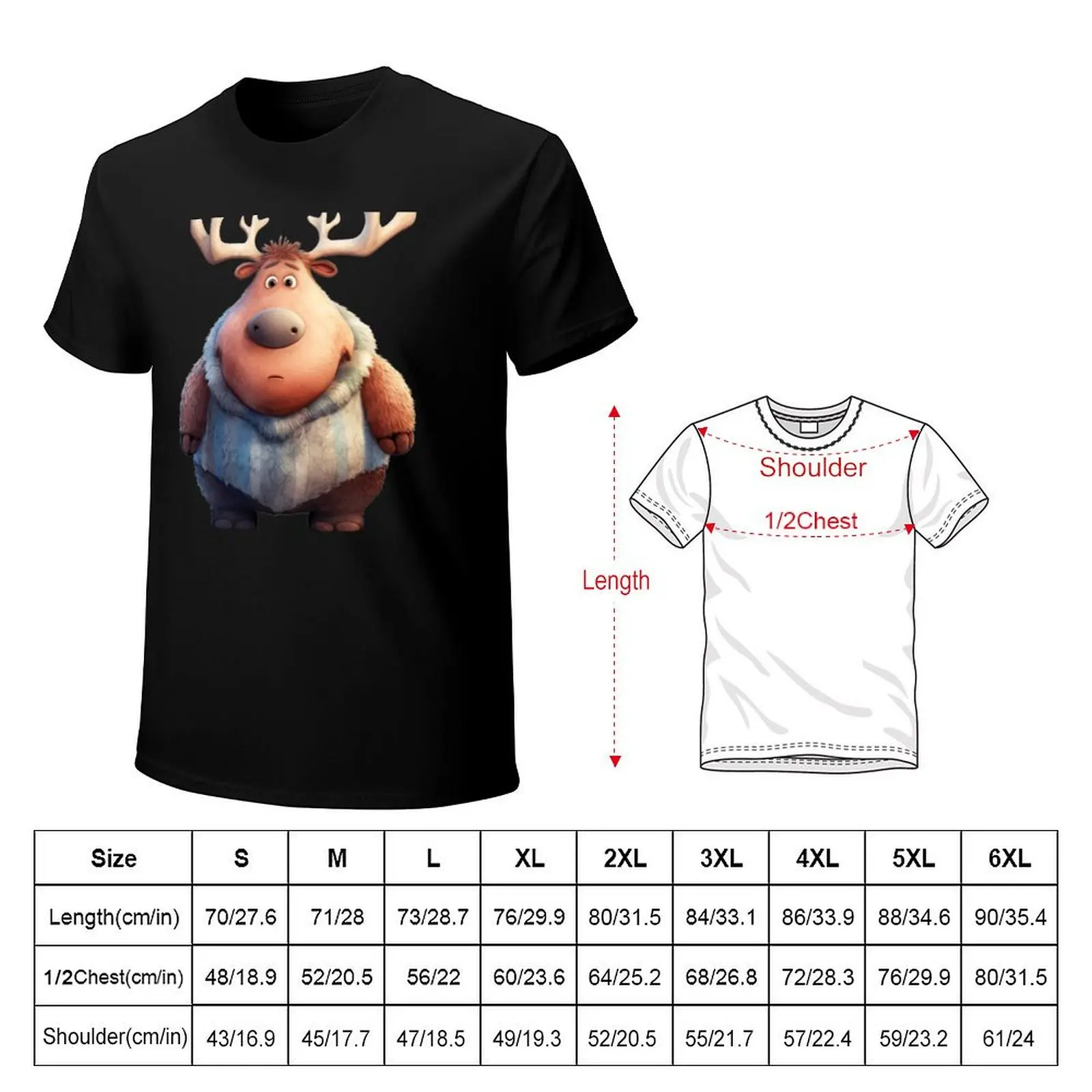 Chubby Reindeer During Christmas. Number 6 T-Shirt Casual Basic Short Sleeve T-Shirt