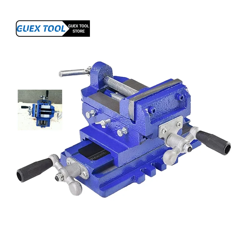 Benchtop Portable Cross Vise Two-Way Moving Vise Clamp Heavy Duty Cast Iron Flat Vise Small Bench Vice Clamp 360 Degree Rotation