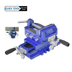 Benchtop Portable Cross Vise Two-Way Moving Vise Clamp Heavy Duty Cast Iron Flat Vise Small Bench Vice Clamp 360 Degree Rotation