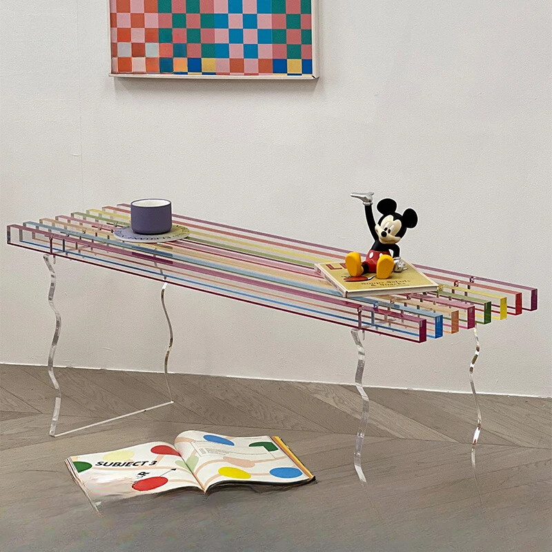 

Acrylic Rainbow Bench Nordic Living Room Shoe Changer Bench Dopamine Bedroom Light Luxury Bed End Bench