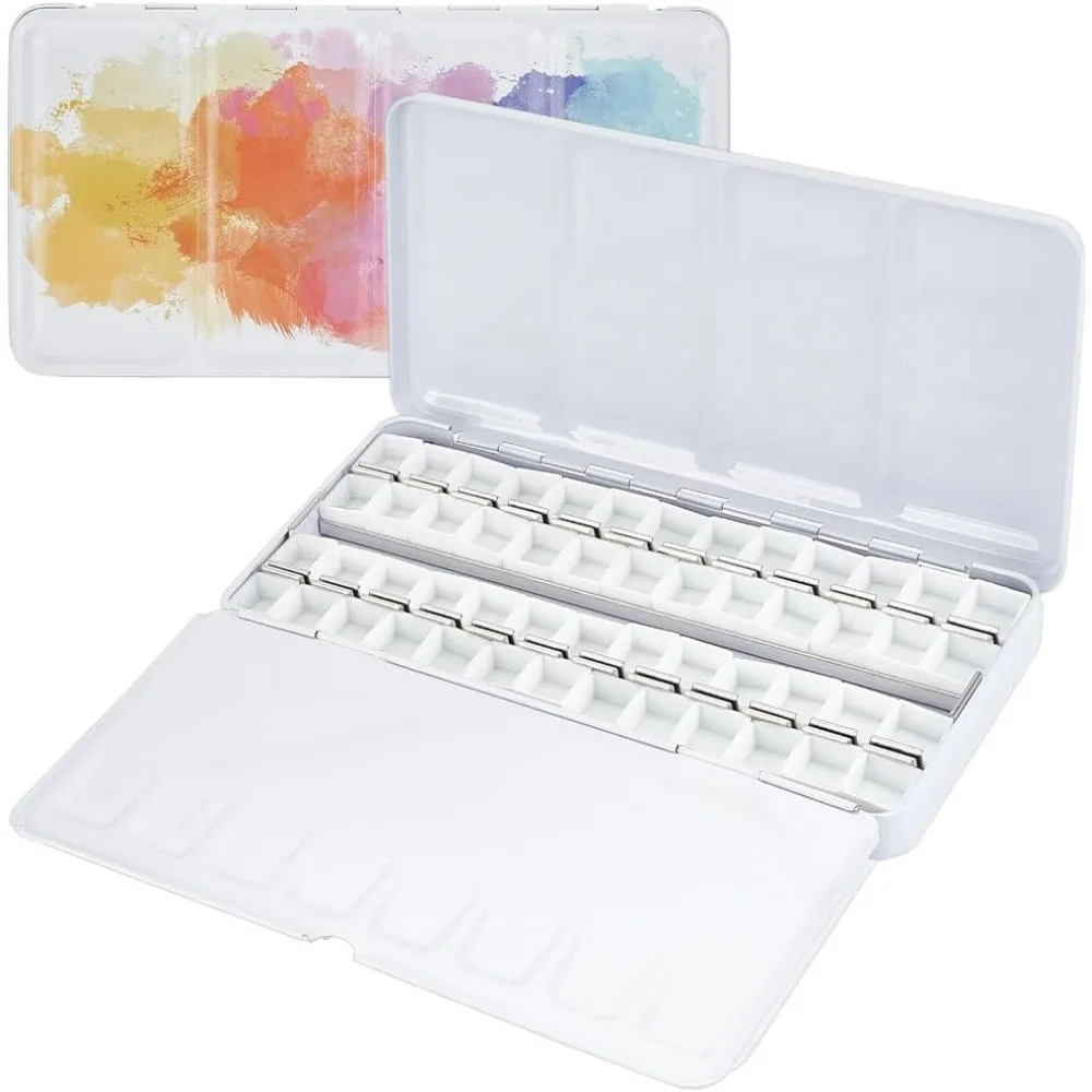 Empty Watercolor Palette Paint Palette Box Large Colorful Paint Tin Travel Metal Paint Box with 52pcs Half Pans for Watercolor