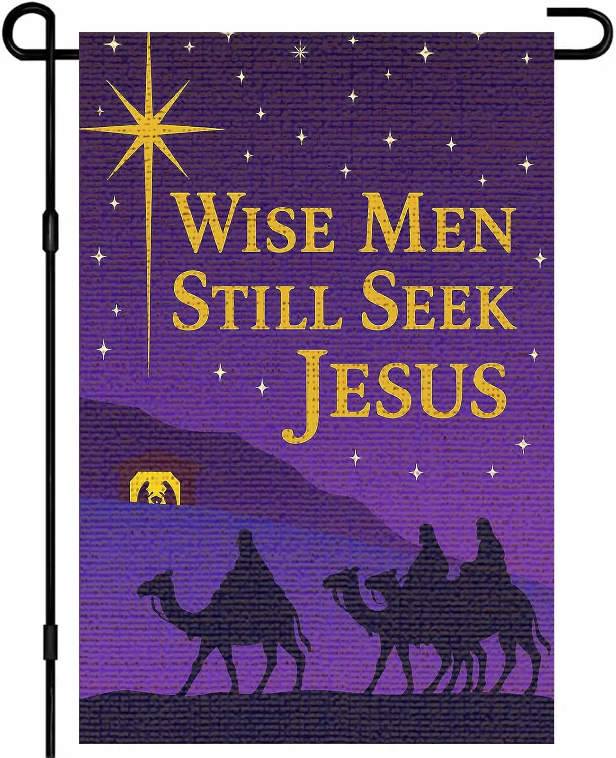 IVN Merry Christmas Three Wise Men and Nativity Garden Flag 12x18 Inch Double Sided Small Burlap Holiday Purple Yard Flag fo LLG