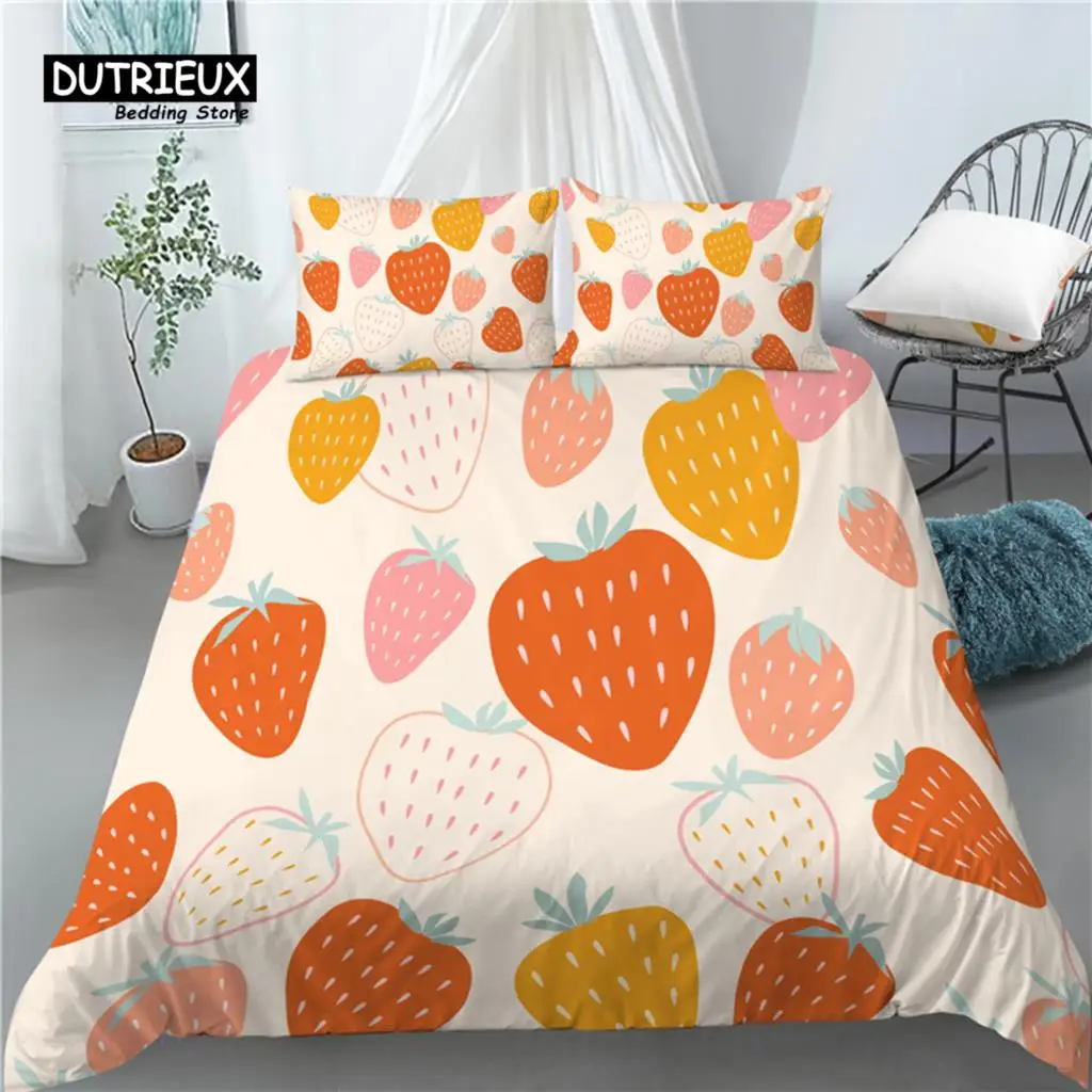Home Living Luxury 3D Strawberry Print 2/3Pcs Comfortable Duvet Cover PillowCase Bedding Set Queen and King EU/US/AU Size