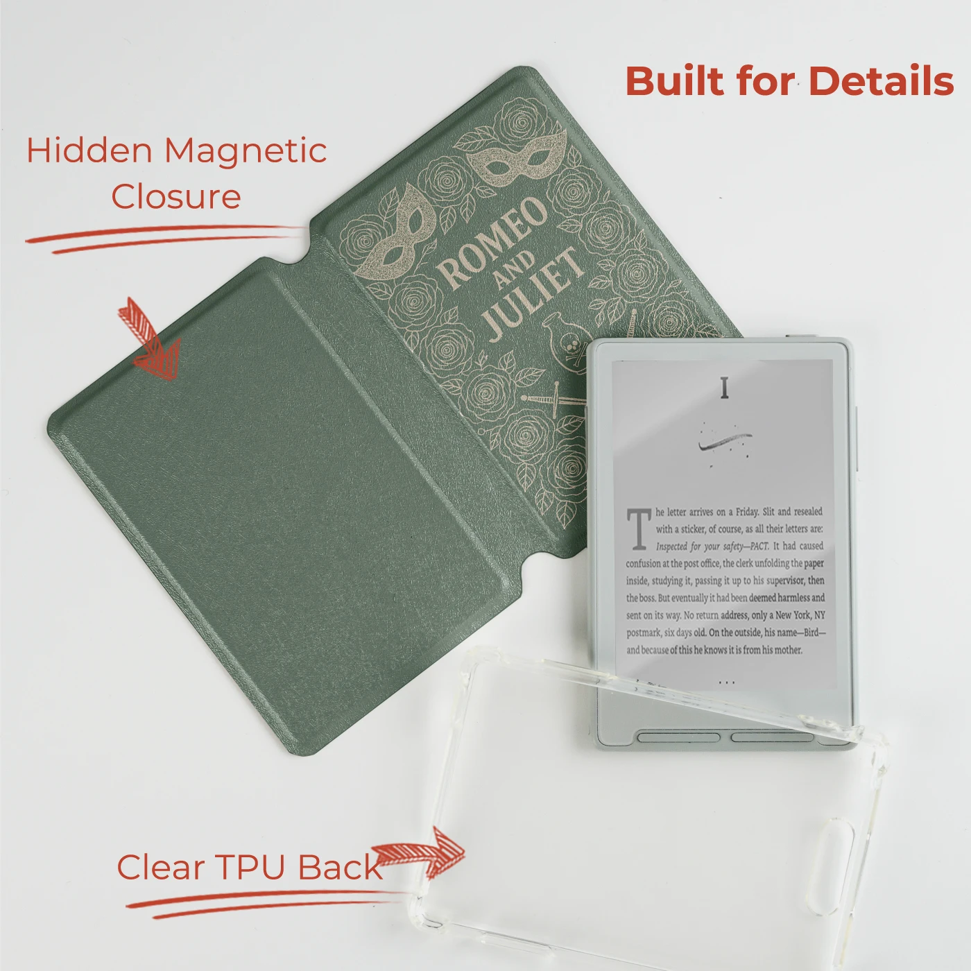 twosheep Floral Notepad Magnetic Detachable Case suit for XTEINK X4 XTEINK X3 TPU Clear Back Protective Skin Folio Shell Cover
