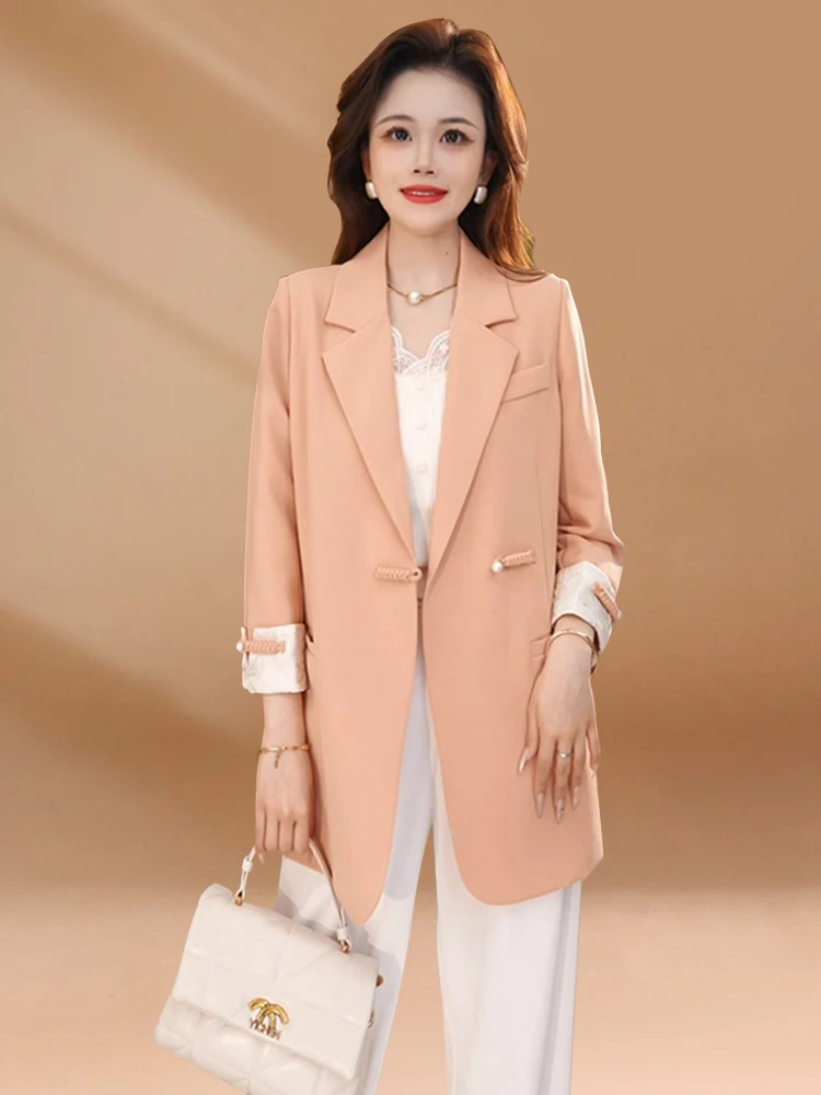 

Elegant Chinese Style Women's Jacket Long Sleeve Seven Button Notch Collar Loose Fit Commute Fashion Summer New Arrival
