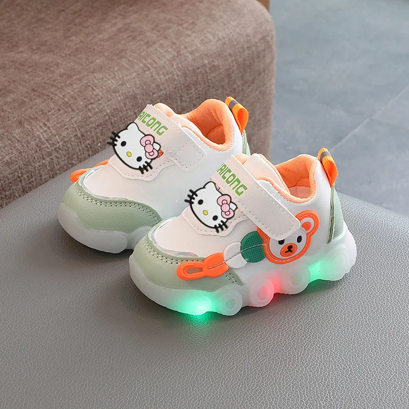 

Детские кроссовки со светодиодной подсветкой Sanrio для мальчиков, нескользящая повседневная обувь hello kitty, весенние летние кроссовки для маленьких девочек