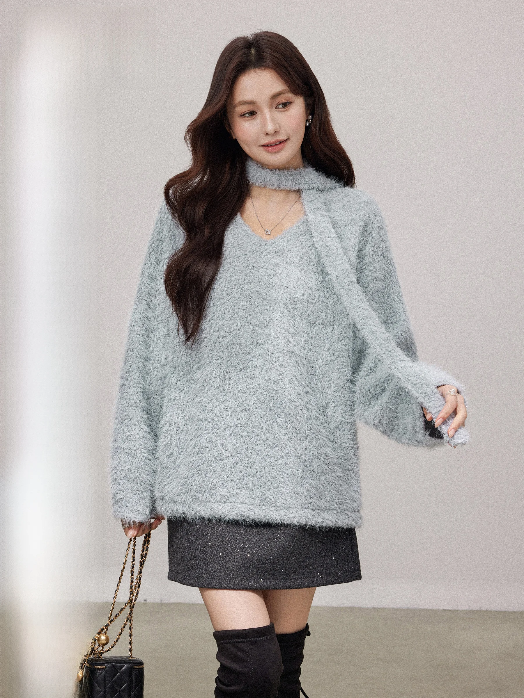 

Свободный вязаный свитер с v-образным вырезом, женский осенне-зимний повседневный удобный дышащий длинный свитер, красивый топ