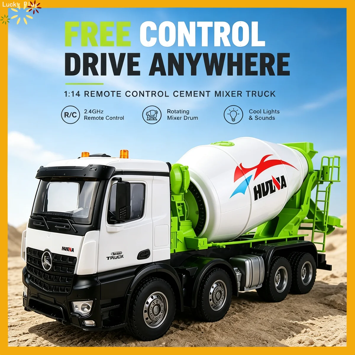Huina Electric Cement Mixer Truck Model Simulated Engineering Vehicle With Light Pull Back Rubber Tire For Collection Display