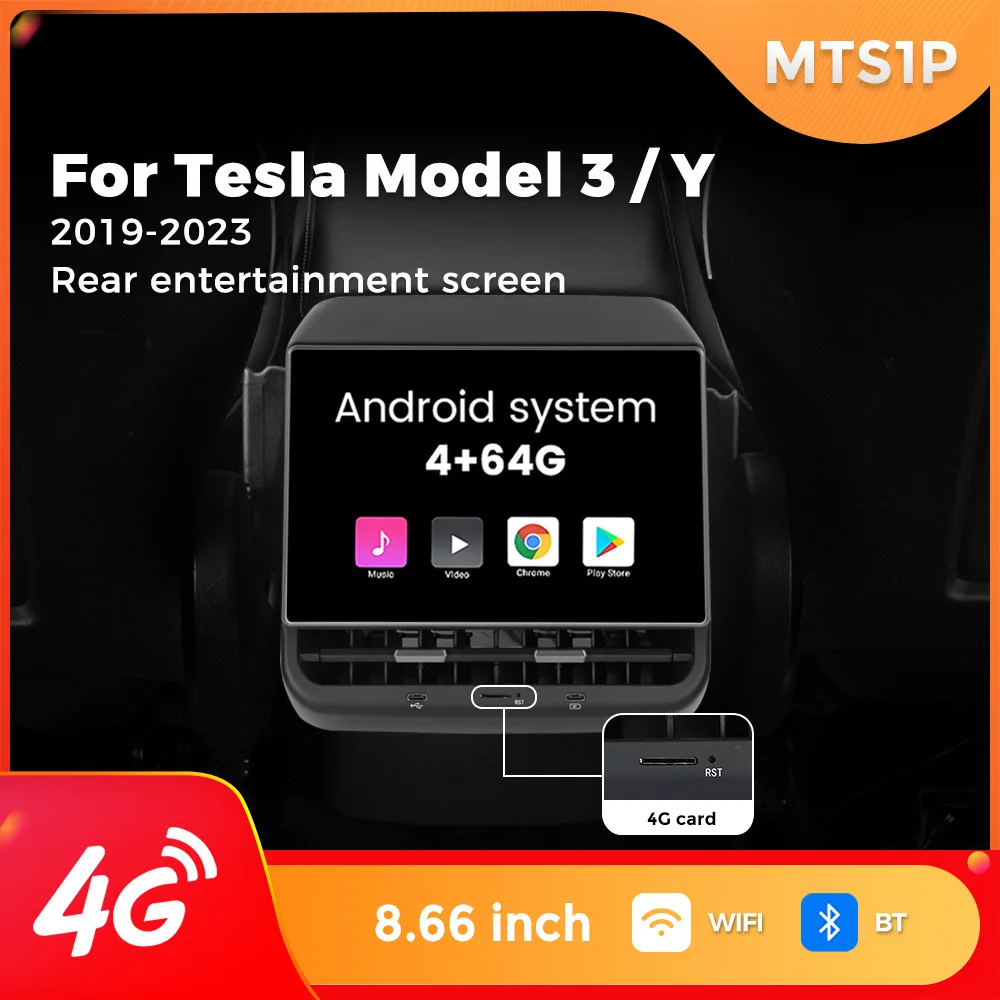 MEKEDE Stock UE Écran de divertissement immersif arrière Android 13 de 8,66 pouces 4G+64G pour Tesla Model 3 /Y 2019-2023 DSP 4G WIFI Écran IPS Climatisation Plug-and-Play