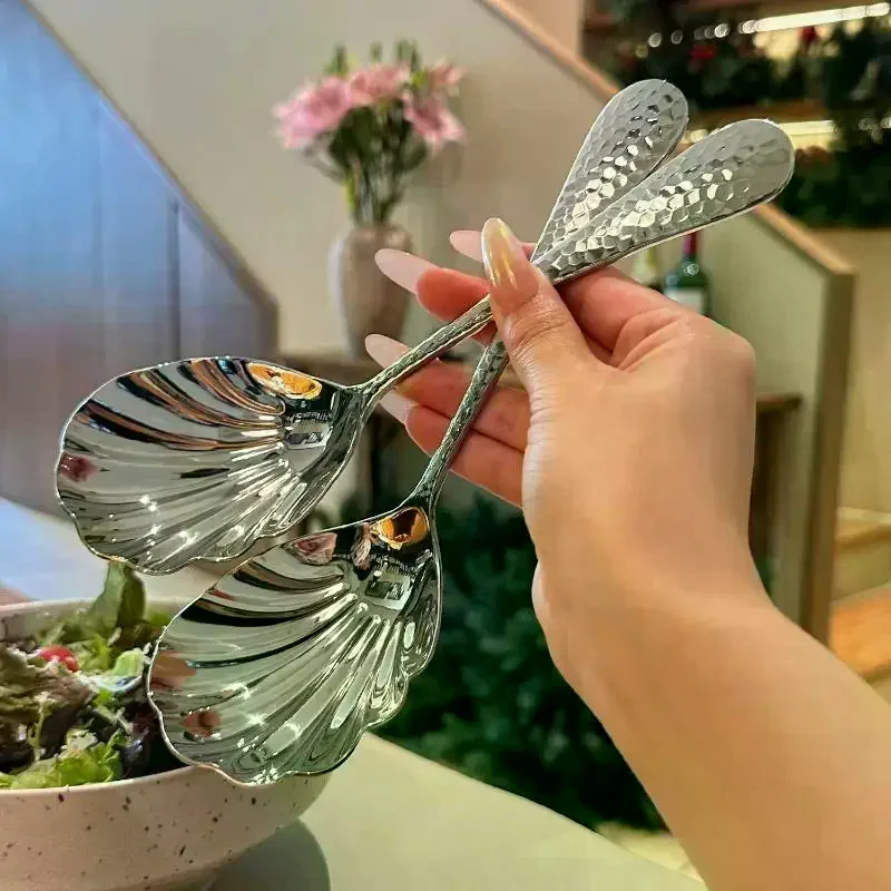 

Ложка из нержавеющей стали в форме ракушки с длинной ручкой, половник, ресторанная десертная ложка, ложки для мороженого, кухонные аксессуары, инструмент