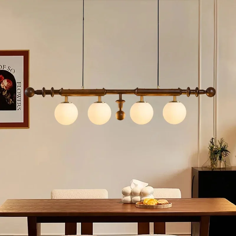 

French Vintage Chandelier Retro Light Luxury High-end Feel Bar Counter Dining Table Straight Strip Lamp Dining Pendant Light