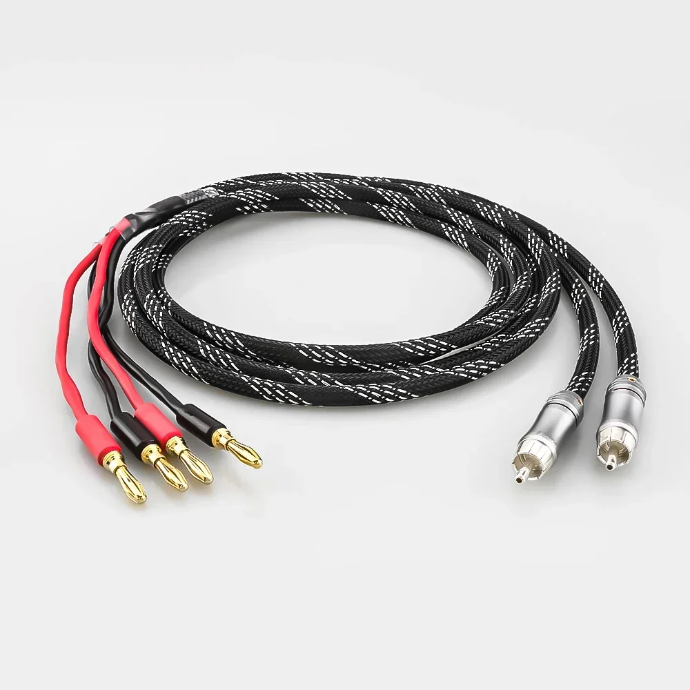 Kabel głośnik HIFI RCA do 2bananowy 4N OFC czysty miedziane złote przewód wtyczka powlekana 0.5m-5m