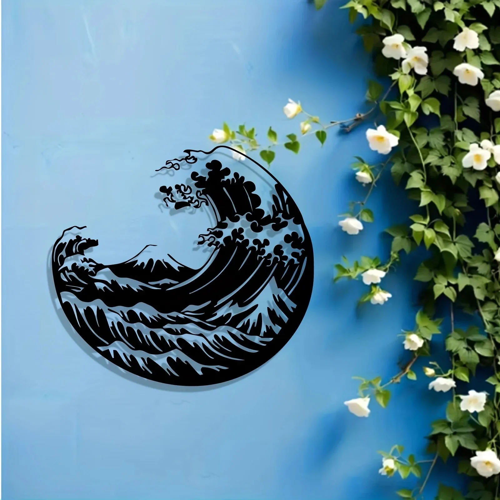 CIFBUY Iron Wall Art Japanese Great Wave Metal Sign Waterproof Home Garden Fence Decor Rustic Hanging Plaque
