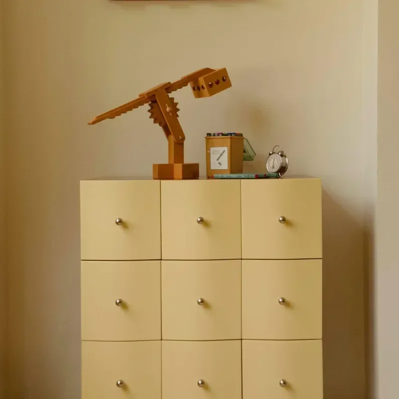 Nordic Yellow Wave 9 Drawer Chest Cabinet Medieval Cream Style Pastoral Home Storage Unit Complete Drawer Type Furniture