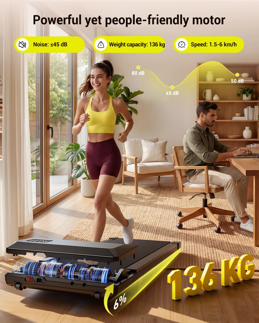 Superun 16.14 * 31.50 Inches Run Belt Walking Pad Treadmills, 1.2 HP 2.5 MPH-4 KPH Pad Treadmill 250 lbs Capacity