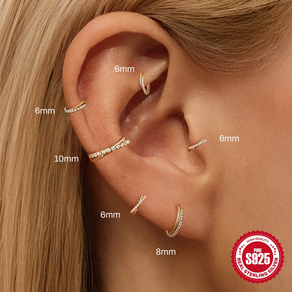 ROXI 925 Sterling Silber 6/8/10 mm Doppeltes Design Kleine Creolen für Frauen Kreis Ohrringe Huggie Baumeln Schmuck Pendientes
