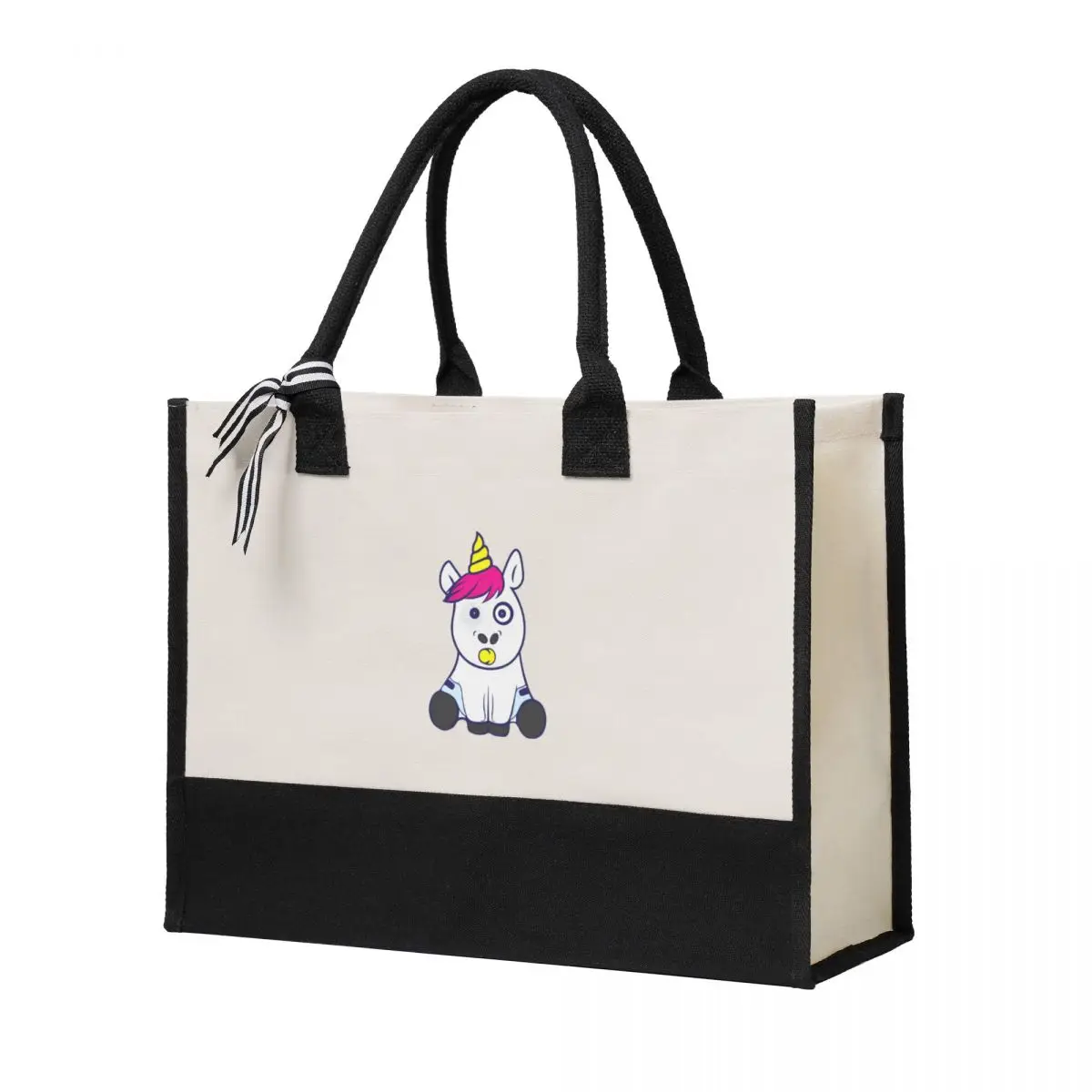 

Canvas Gift Shopping Bag Cute Baby Unicorn In Diapers With Pacifier Canvas Large Capacity Bag Customizable Quality Gifts