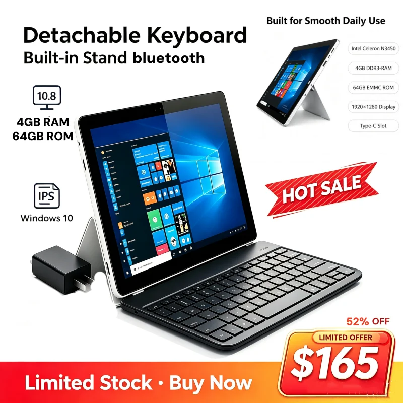 10.8인치 Q1 CWI540 윈도우 10 태블릿 PC, 4GB RAM, 64GB ROM, 64비트 CPU N3450 GHz, 1920 x 1280 픽셀, USB 3.0, 멀티 터치, FHD.