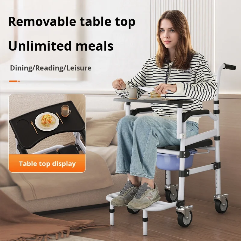 Wheels Mobile Toilet for Paralyzed Elderly Disabled, Rehabilitation Therapy, Bath Multifunctional Foldable Commode Chair