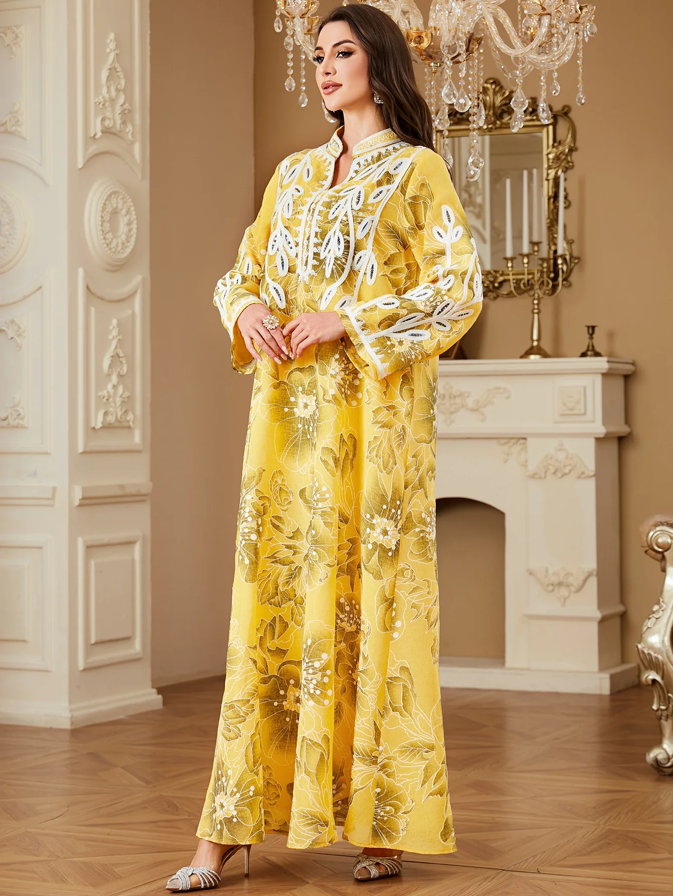 

Abaya Woman Floral Print Muslim Dress Dubai Kaftan Turkey Caftan Marocain Femme Robe Islam Jalabiya Embroidery Musulmane Vestido