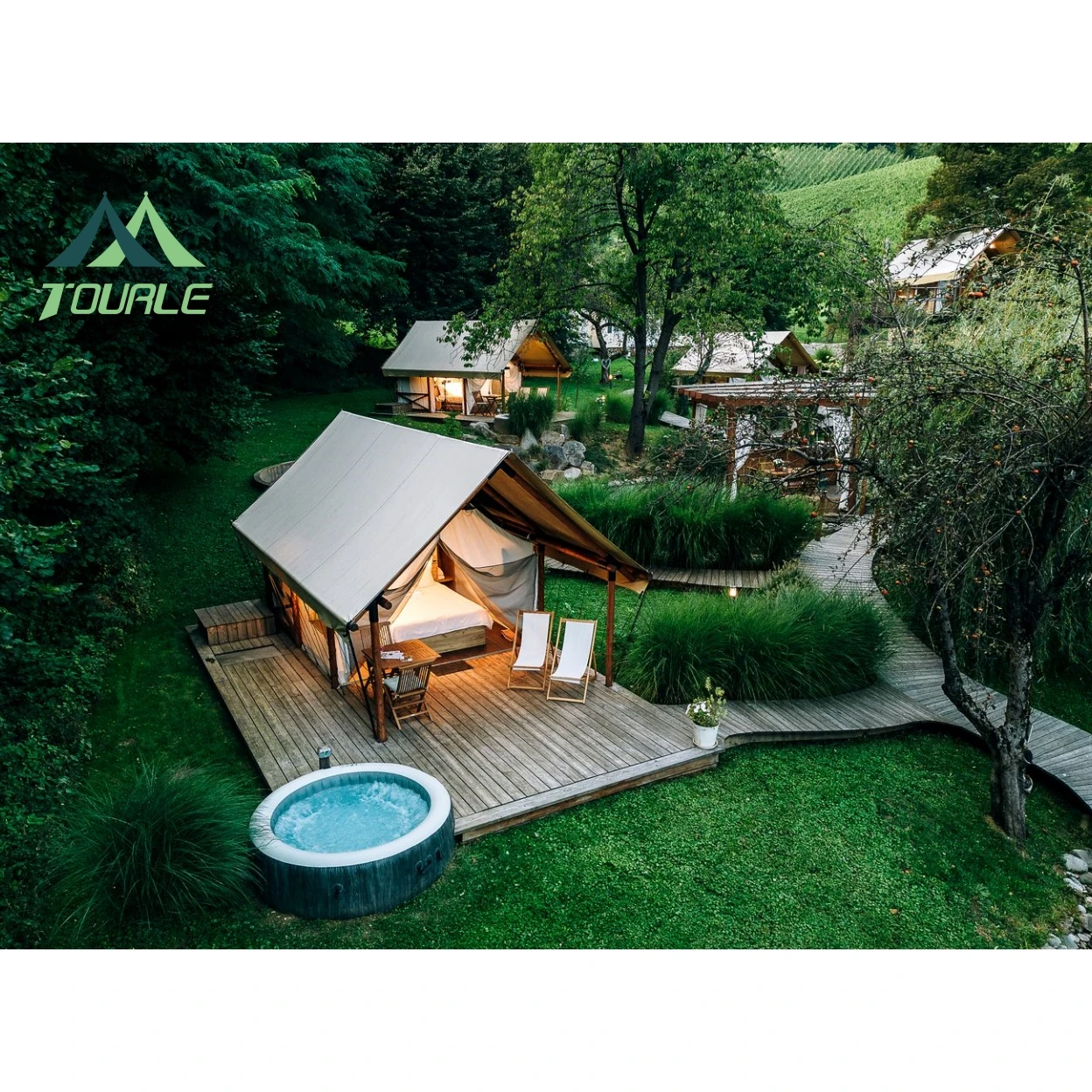 High Quality Canvas Luxury Glamping Safari Camping Tent 5x7m Waterproof Outdoor for Resort