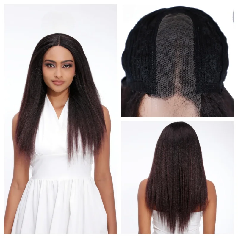 Lydia T1B/99J#  Synthetic Hair Extensions 2*5 Closure Front Lace Kinky Straight Free-Side Heat Resistant Glueless Wigs 24Inch