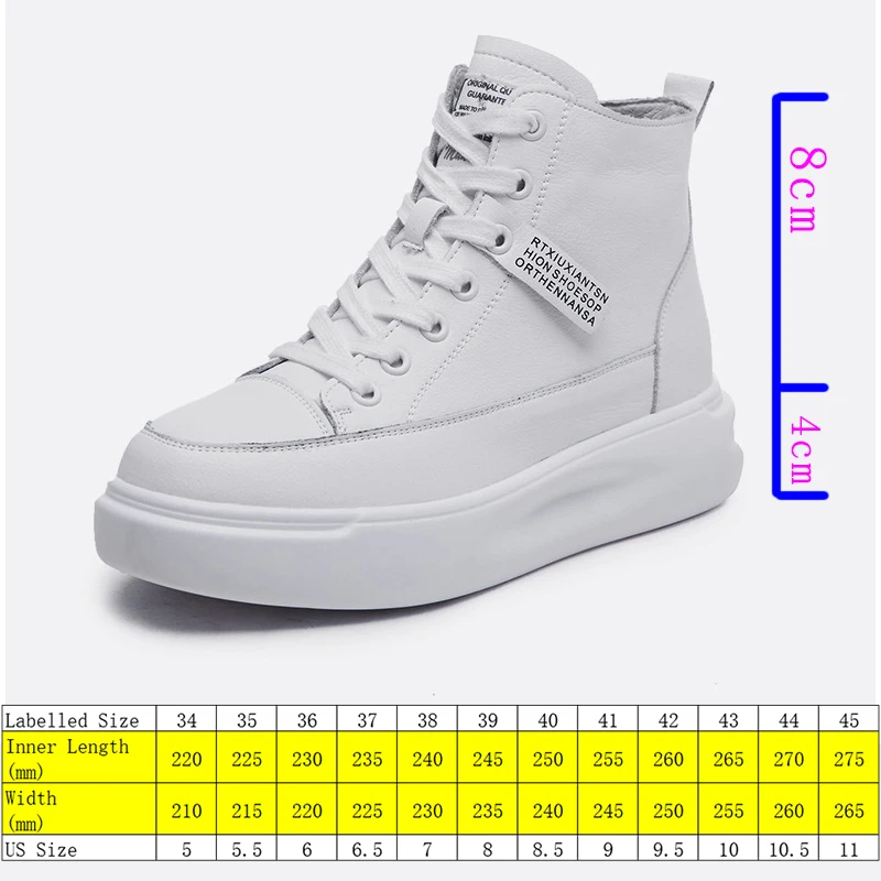 Koznoy Women Shoes High Top Platform Leather White Shoes Female Spring Leather Fashion Sneakers Women Winter Shoes Boots