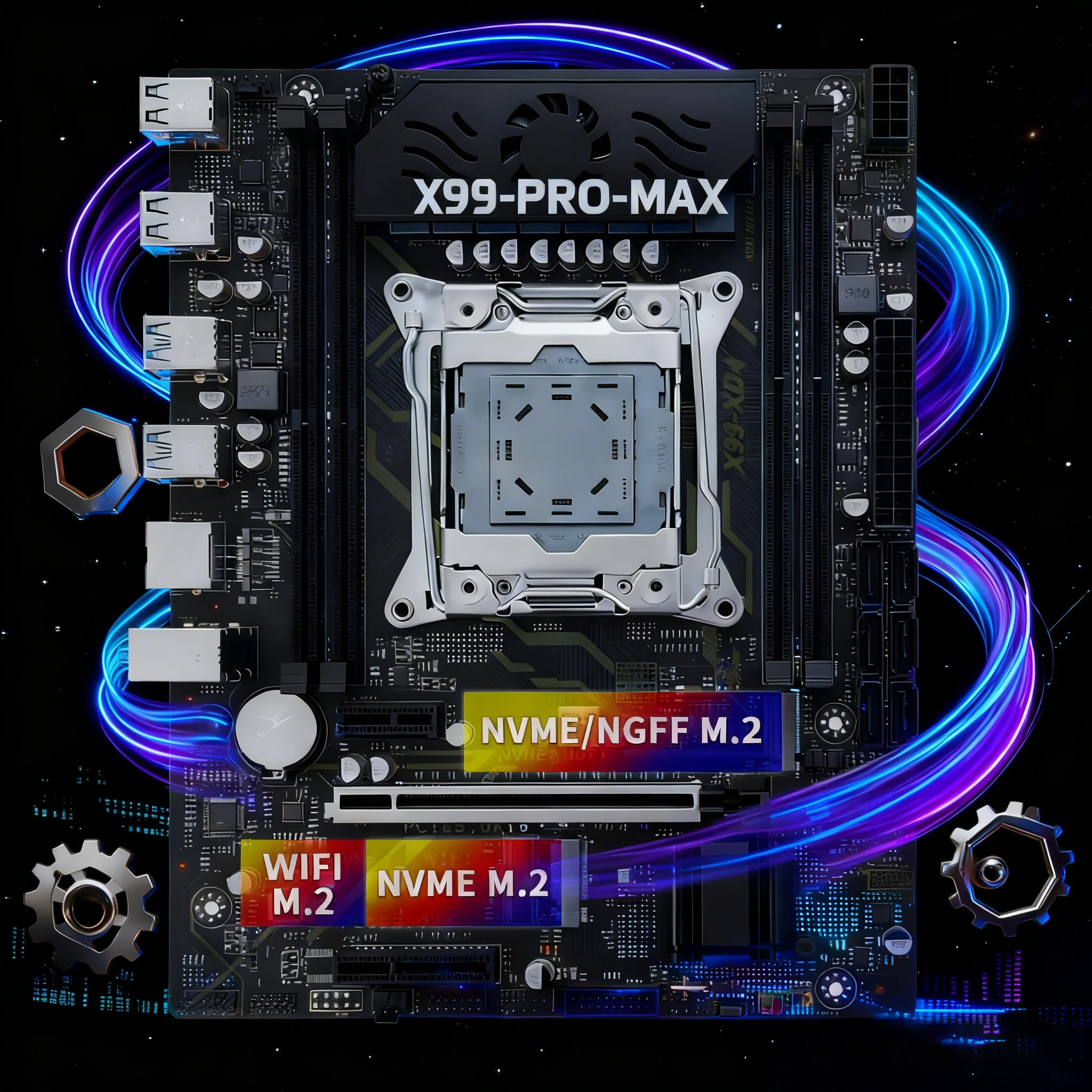 XSJnewwold X99 Motherboard LGA2011-3 V3/V4 8-Phase Power Design VRM Cooling Fan 10 USB Ports NVMe/NGFF M.2 WiFi M.2, 6× SATA 3.0
