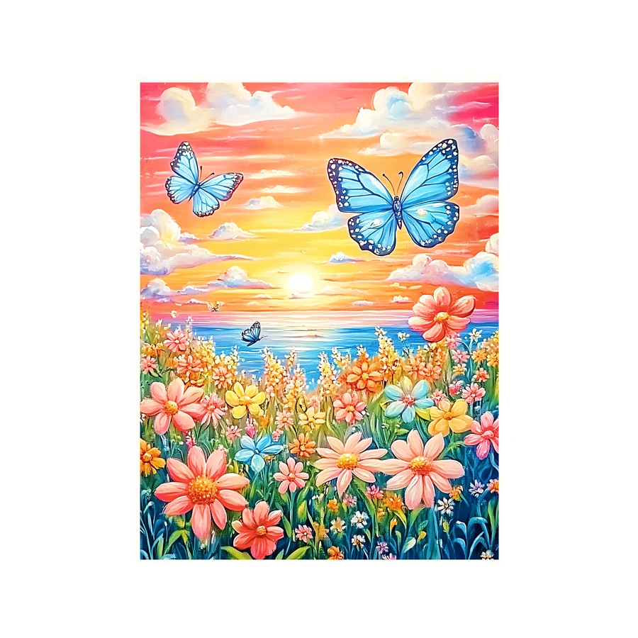 Butterfly Between Flowers Cross Stitch Kit DIY Set Living Room New Crafts Handmade Seaside Scenery Printed Embroidery