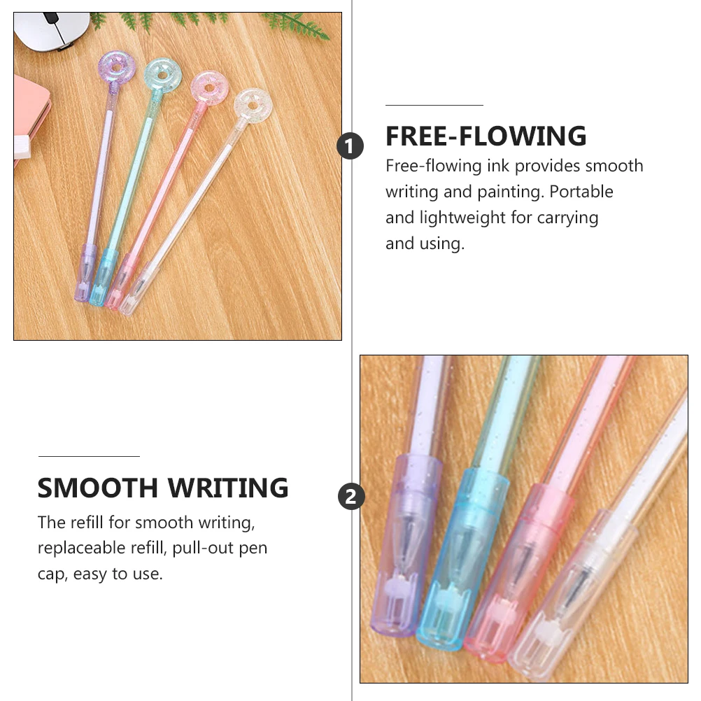 

8 Pcs Crystal Donut Neutral Pen Cute Pens Cartoon Gel Pastel Stationery Ink Doughnut Shaped Colored Creative Soft