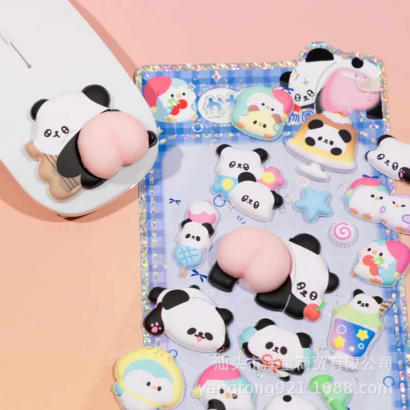 Cute Cartoon 3D Panda Sticker Creative Fun Stress-relieving Rubber Ass Paws Decor Pinch-pinch Phone Case Journal Sticker for kid