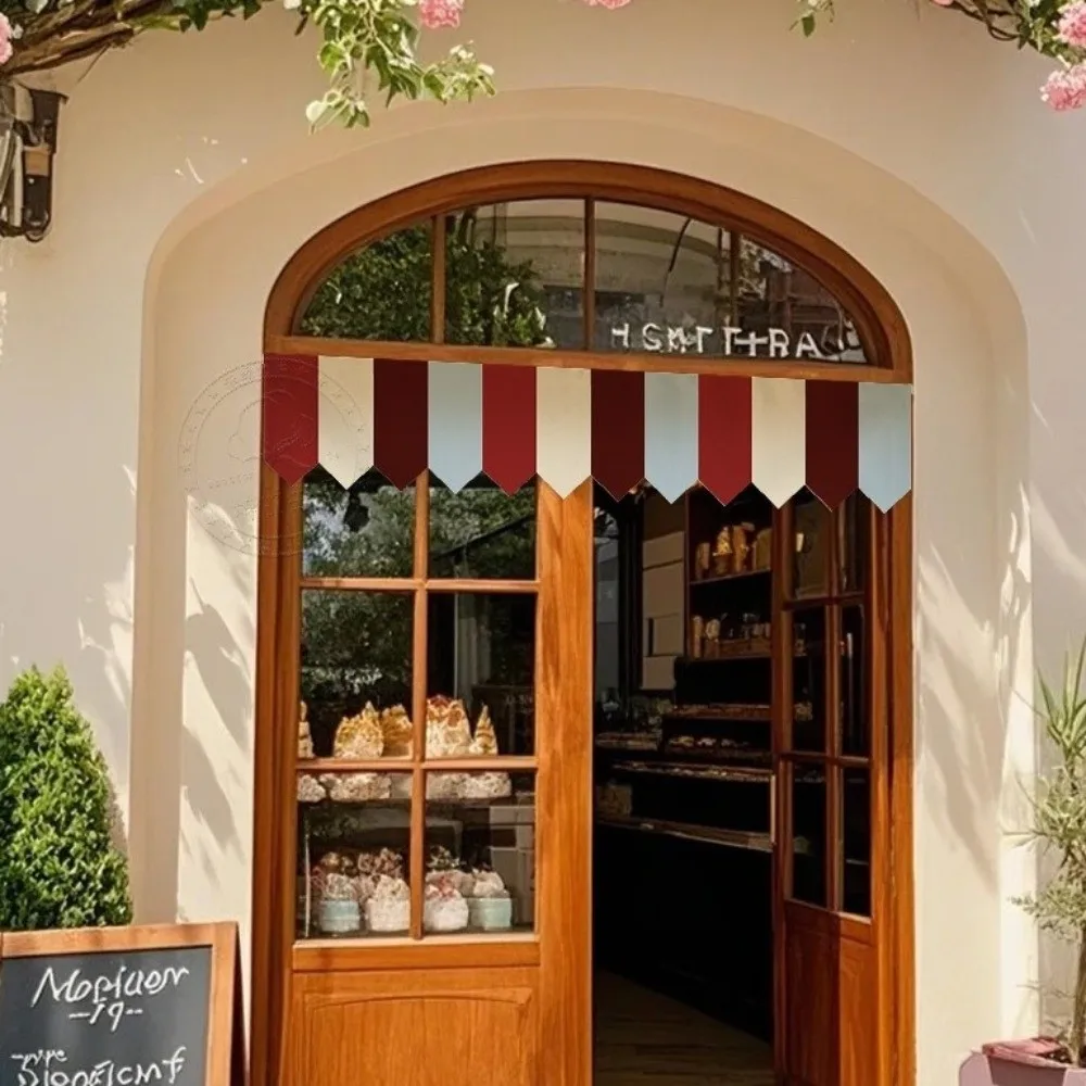 No Drill Striped Half Curtain Sun Shade Magic Sticker Decorative Awning Valance Removable Easy Install Triangle Flag