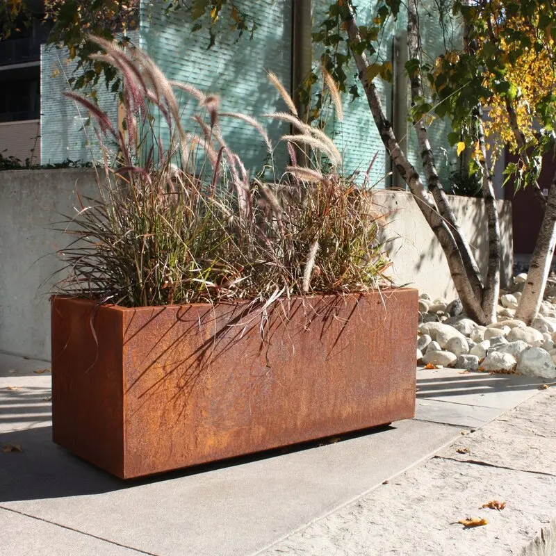 Iron rusted flower box courtyard rectangular metal flower bed flower groove combination