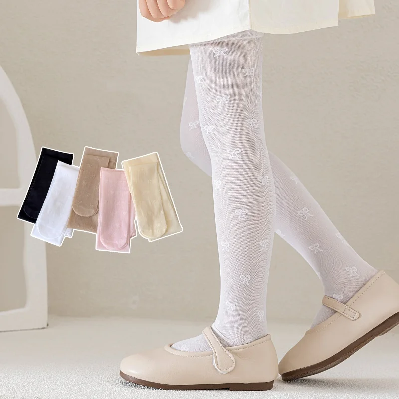 Summer Kids Thin Tights Girls Fashion Bow Print Stockings Baby Mesh Breathable Princess Pantyhose Children Ballet Dance Leggings