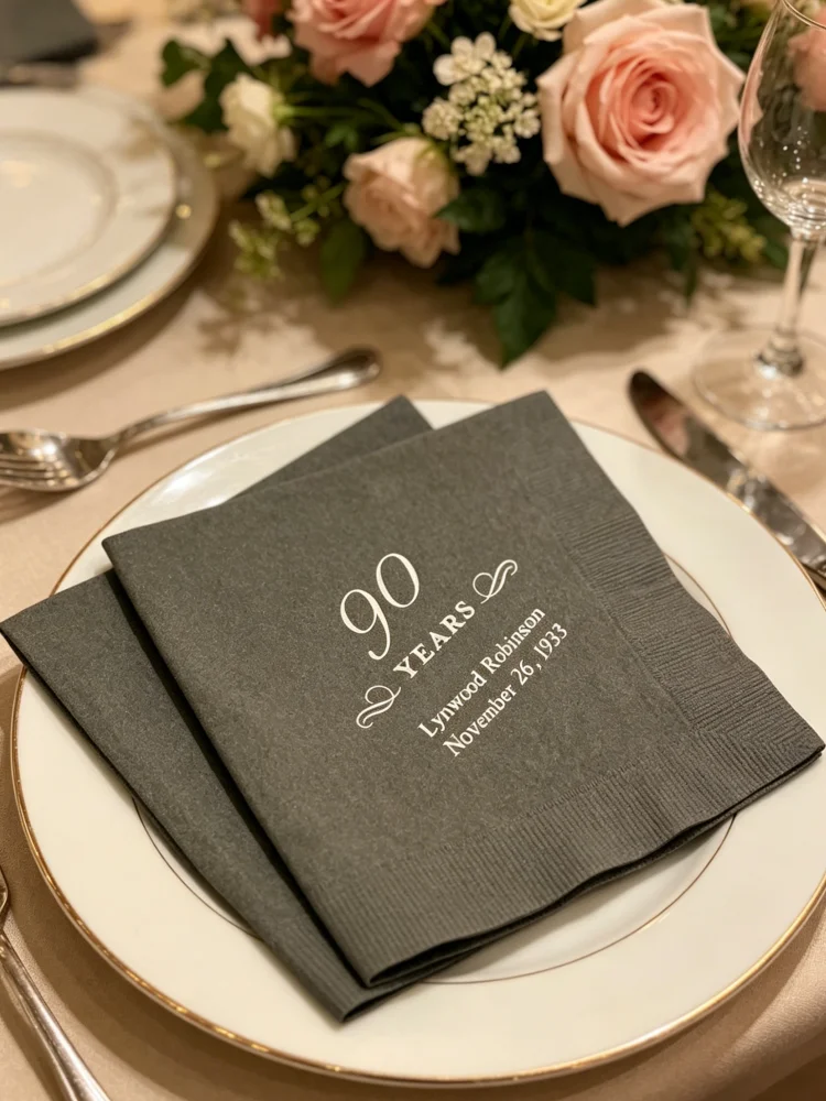 Personalized Printed 90 Years Napkins Custom Disposable Paper Towels Cocktail Luncheon Dinner Size 90th Birthday Custom Table