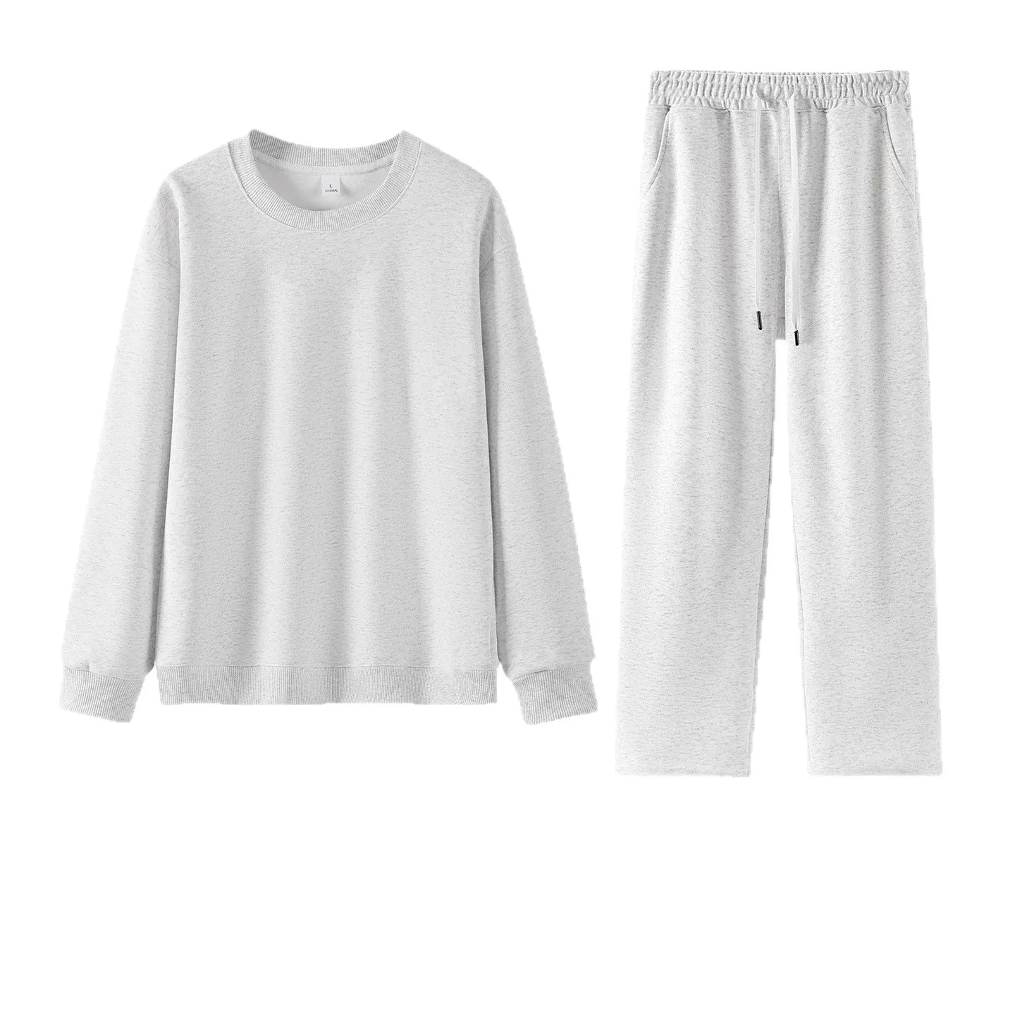 

2025 New Autumn Crew Neck Sweater Set Home Casual Versatile Solid Color Loose Couple Loungewear