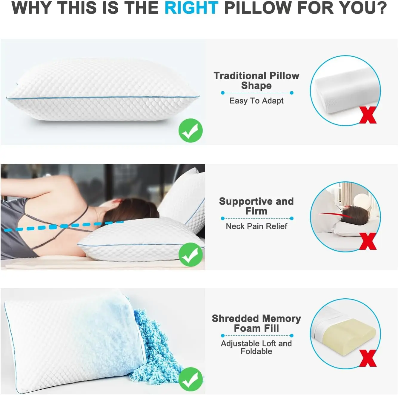 

Cooling King Size Pillows Set Of 2, Shredded Memory Foam Bed Pillows King Size Set Of 2, Cool Cold Pillow For Side Back Stomach
