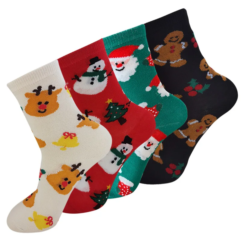 

4 пары женских носков, комплект рождественского наряда, зимние мягкие высококачественные хлопковые носки с героями мультфильмов, кавайные забавные универсальные носки средней длины