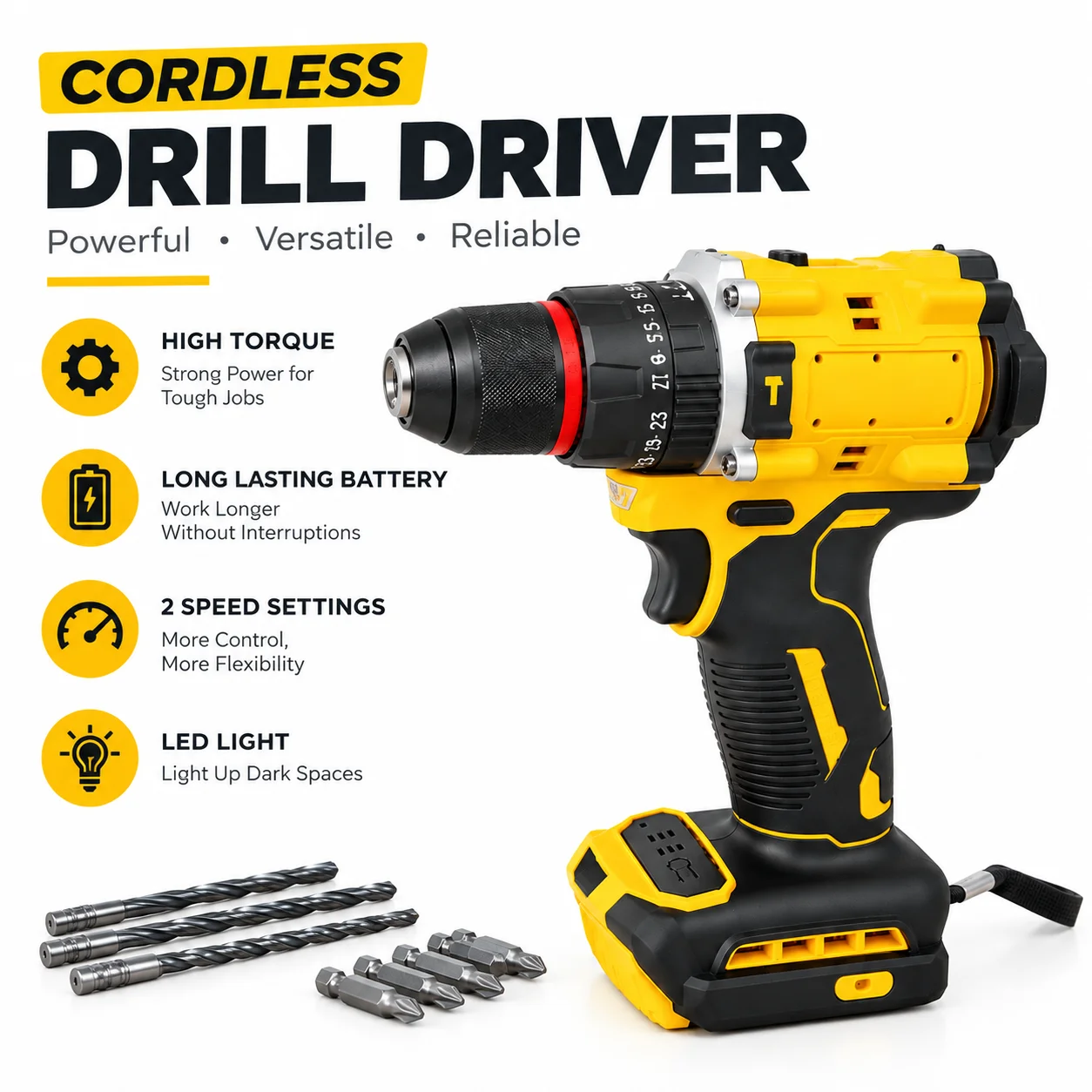 Cordless Brushless Impact Drill Electric Screwdriver Multi-Function Power Tools for 20V Battery pin DIY Home Renovation