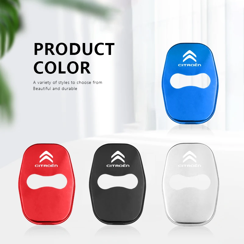 أغطية قفل باب السيارة المعدنية المضادة للصدأ 4 قطع ملصقات، مصممة لسيتروين C4/C3/C5/C1/C2/Berlingo/Picasso/Saxo/DS3/Jumpy/C-Elysee