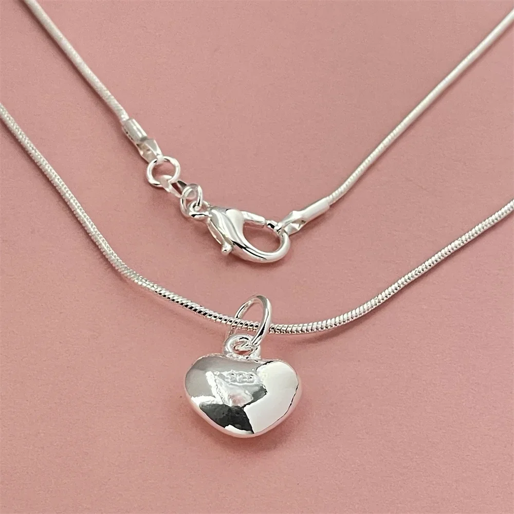 

fashion 925 sterling silver designer jewelry lovely heart pendant with snake bone chain necklace for women gifts