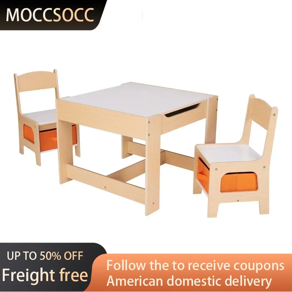 Natural Color Children's Table and Chair for Children Tables & Sets 3 Piece Computer Desks Melamine Girl Desk for Kids Toys Set