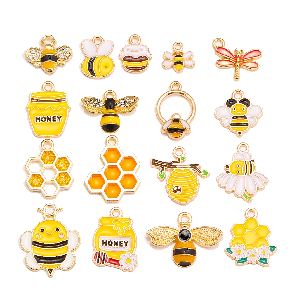 10 Pcs Cute enamel honeycomb honey zinc alloy pendant For keychain women's earrings DIY jewelry making Gift charm ornamental